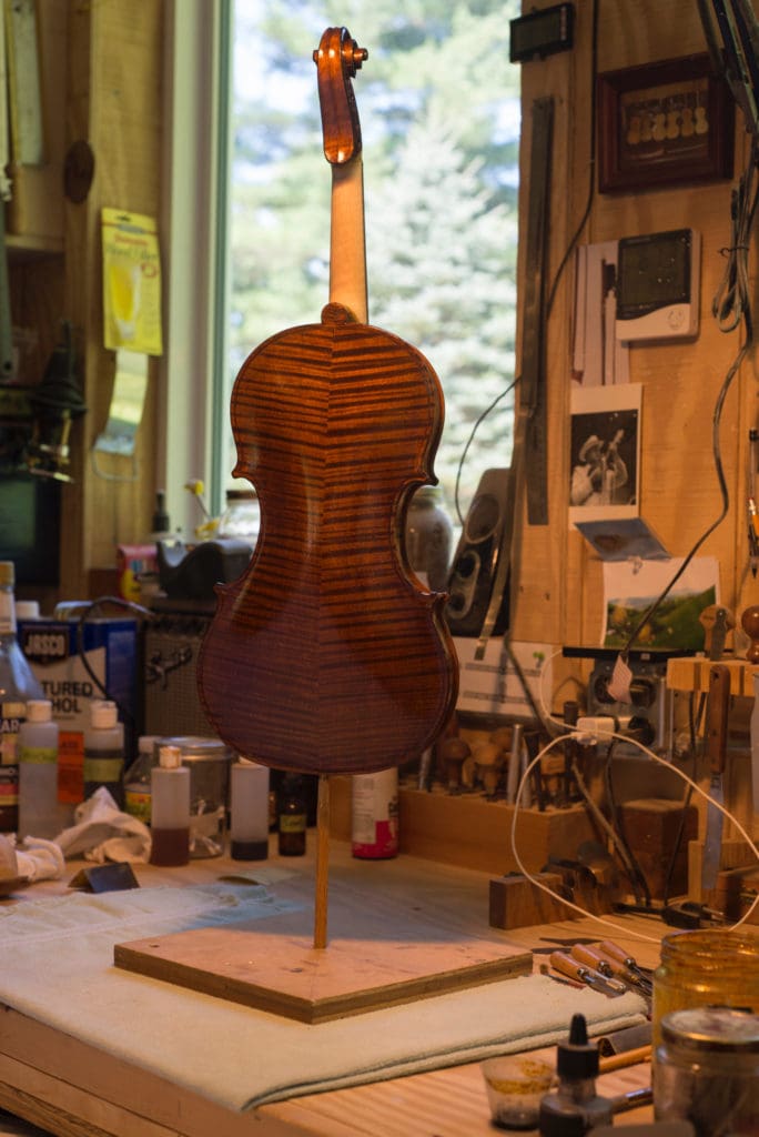 Luthier Jackson Cunningham of Cunningham Hand-Made Instruments makes archtop guitars and fiddles at his workshop in Troutdale, Virginia. Cunningham photographed on 9/3/16. Photo by Pat Jarrett/The Virginia Folklife Program